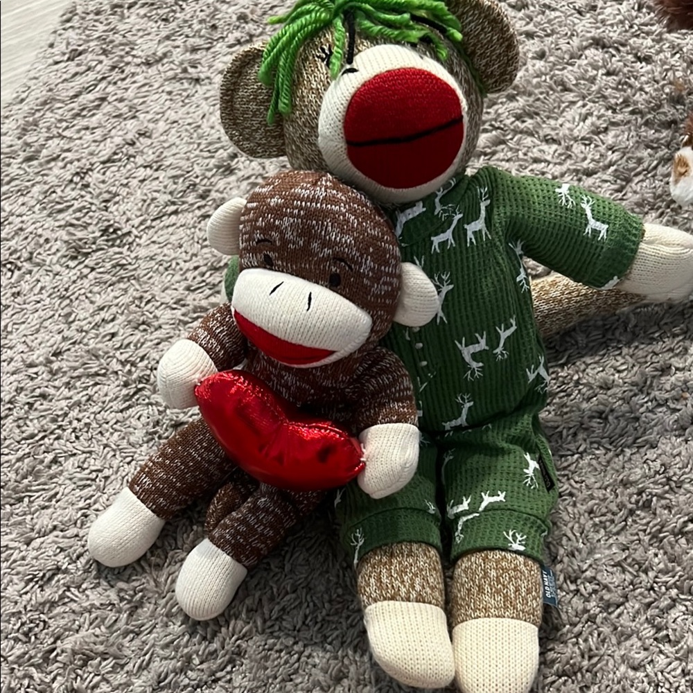 Green and Brown Sock Monkey Plush Toy Set 1 from old navy